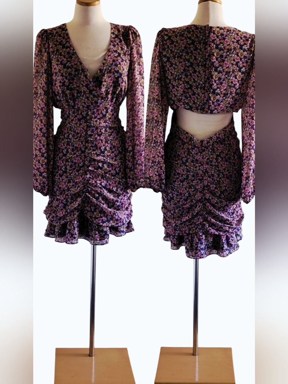 Floret Studios Sheer Floral Ruched Date Night Ladies Night Out Party Mini Dress